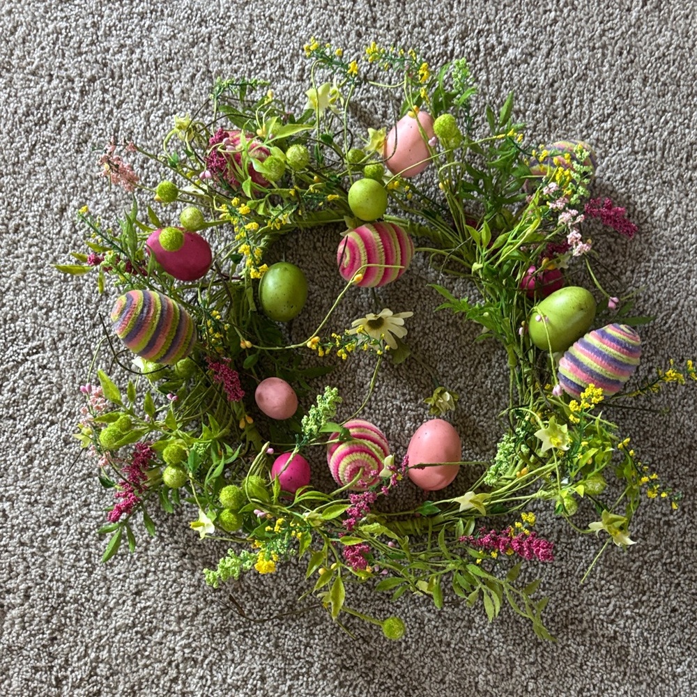 Spring Floral Easter Wreath with Pink and Green Accents